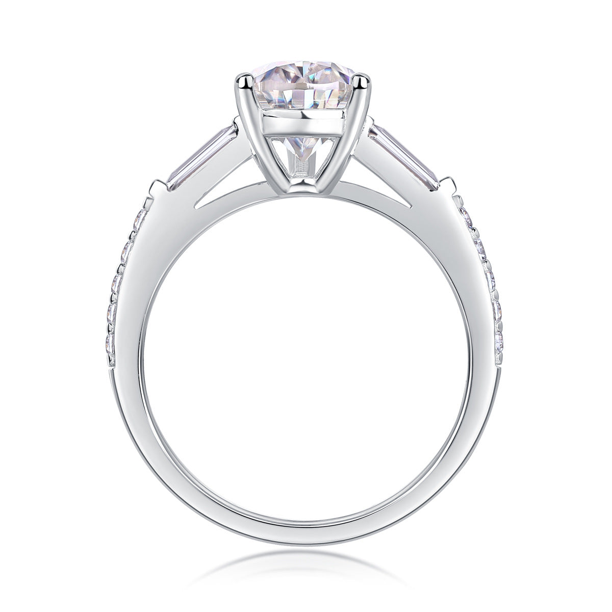 Glojewels Three Stone White Sapphire 1.5ct Moissanite Pear Cut Silver Ring