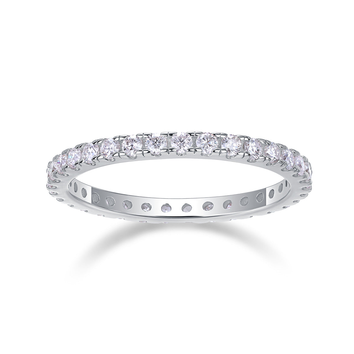 Glojewels Eternity White Sapphire Moissanite Round Cut Silver Band Ring