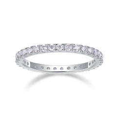 Glojewels Eternity White Sapphire Moissanite Round Cut Silver Band Ring