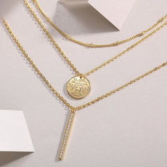 Glojewels Gold Coins White Moissanite Round Cut Silver Layered Necklace