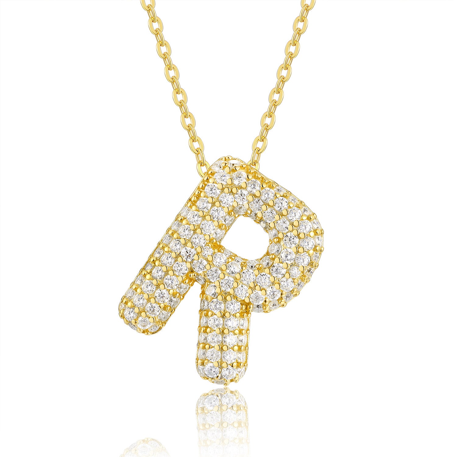 Glojewels Gold A-Z Letters White Moissanite Round Cut Silver Pendant Necklace