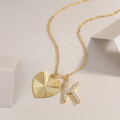 Glojewels Gold Heart Letter K White Moissanite Round Cut Silver Double Pendant Necklace