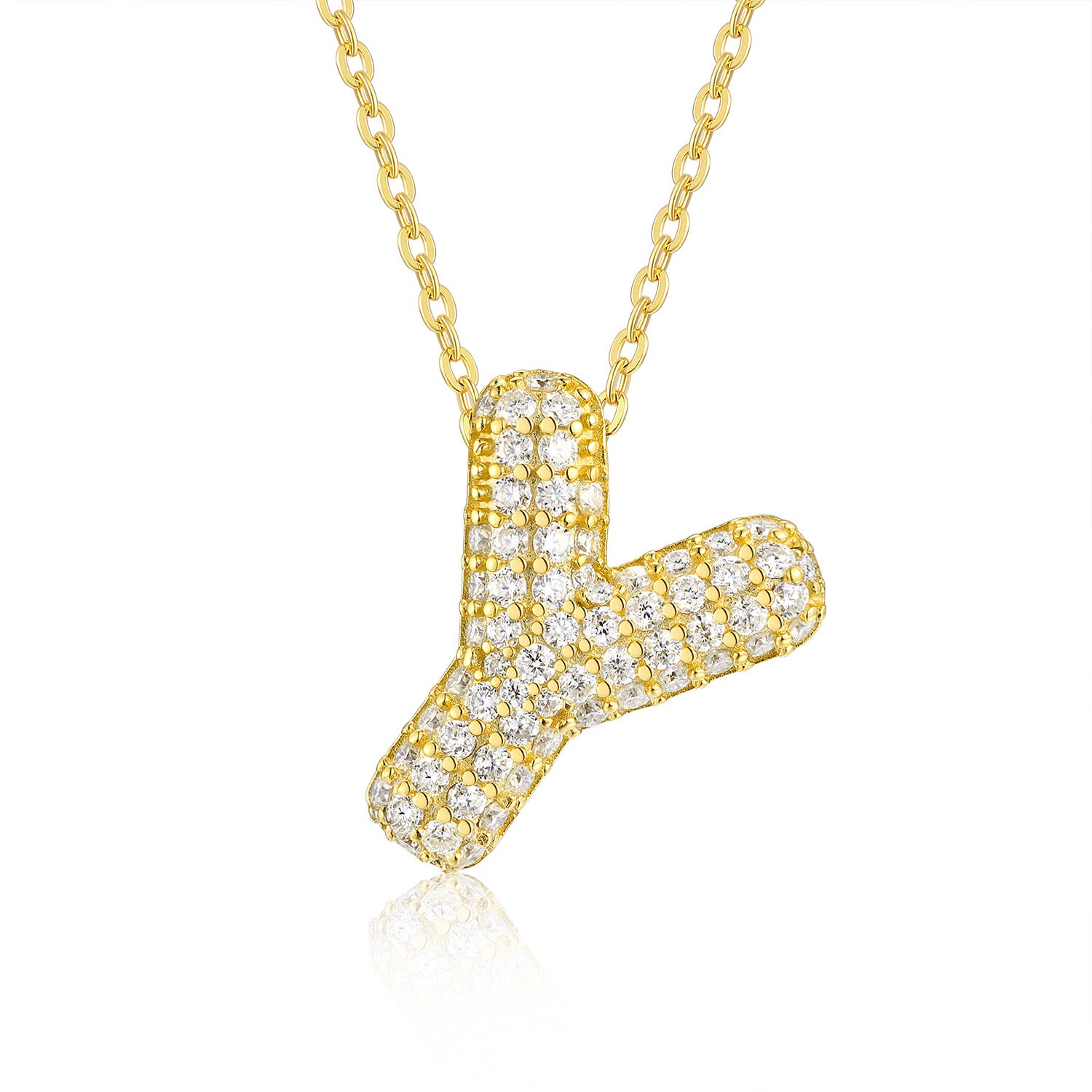 Glojewels Gold A-Z Letters White Moissanite Round Cut Silver Pendant Necklace