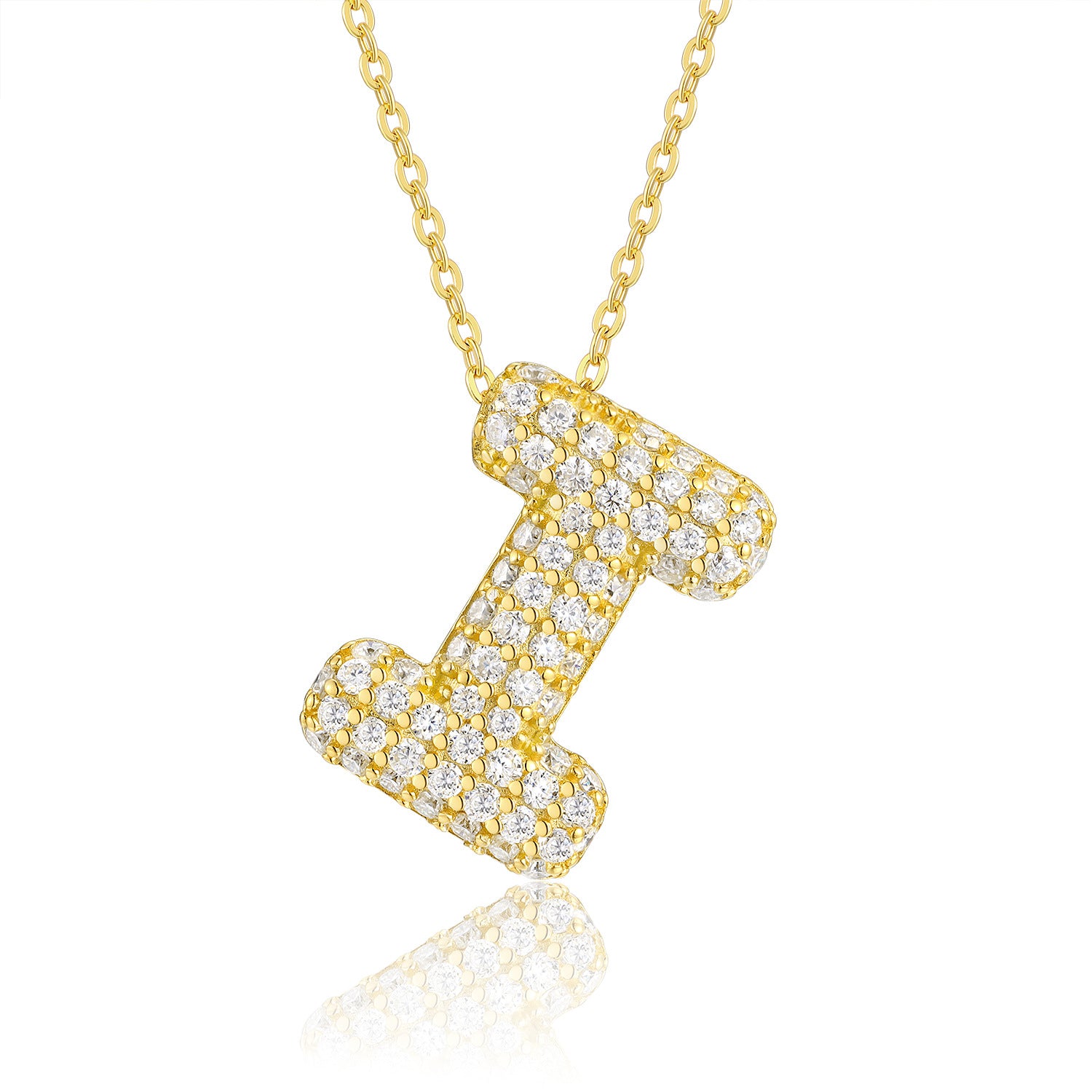 Glojewels Gold A-Z Letters White Moissanite Round Cut Silver Pendant Necklace