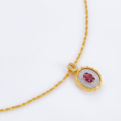 Glojewels Gold Retro Halo Natural Garnet Oval Cut Silver Twist Chain Pendant Necklace