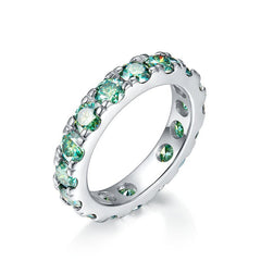 Glojewels Single Row 0.25ct Blue-green Moissanite Round Cut Silver Band Ring