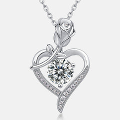 Glojewels Rose Heart 1ct White Moissanite Round Cut Silver Pendant Necklace