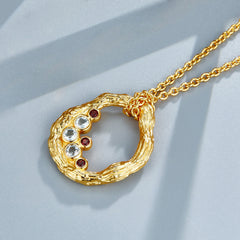 Glojewels Gold Vine Design Natural Garnet & Topaz Round Cut Silver Pendant Necklace