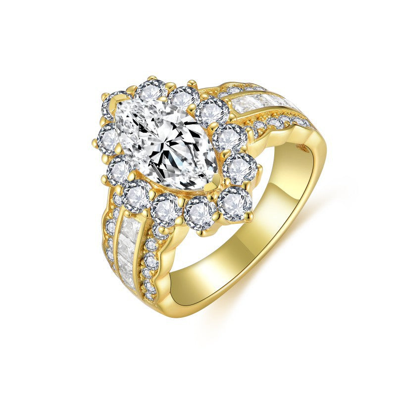 Glojewels Gold Halo 2ct White Moissanite Marquise Cut Silver Ring