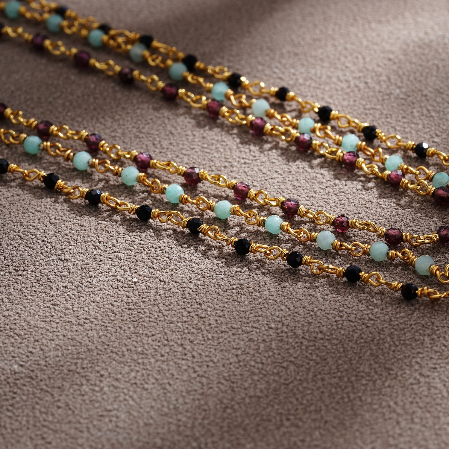 Glojewels Gold Simple Natural Garnet Silver Beaded Necklace