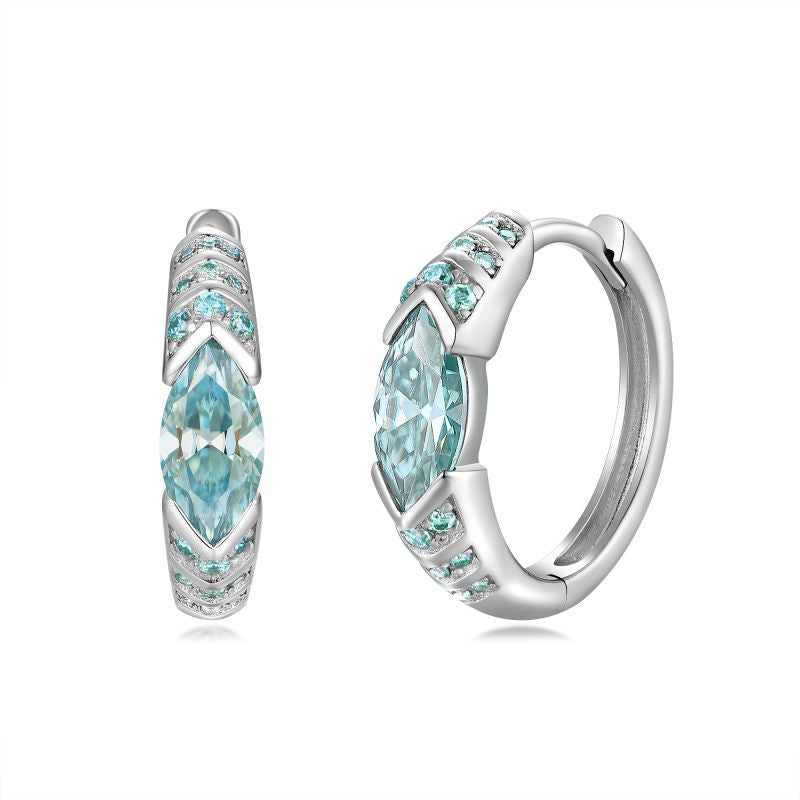 Glojewels Vintage 0.5ct Blue-green Moissanite Marquise Cut Silver Hoop Earring