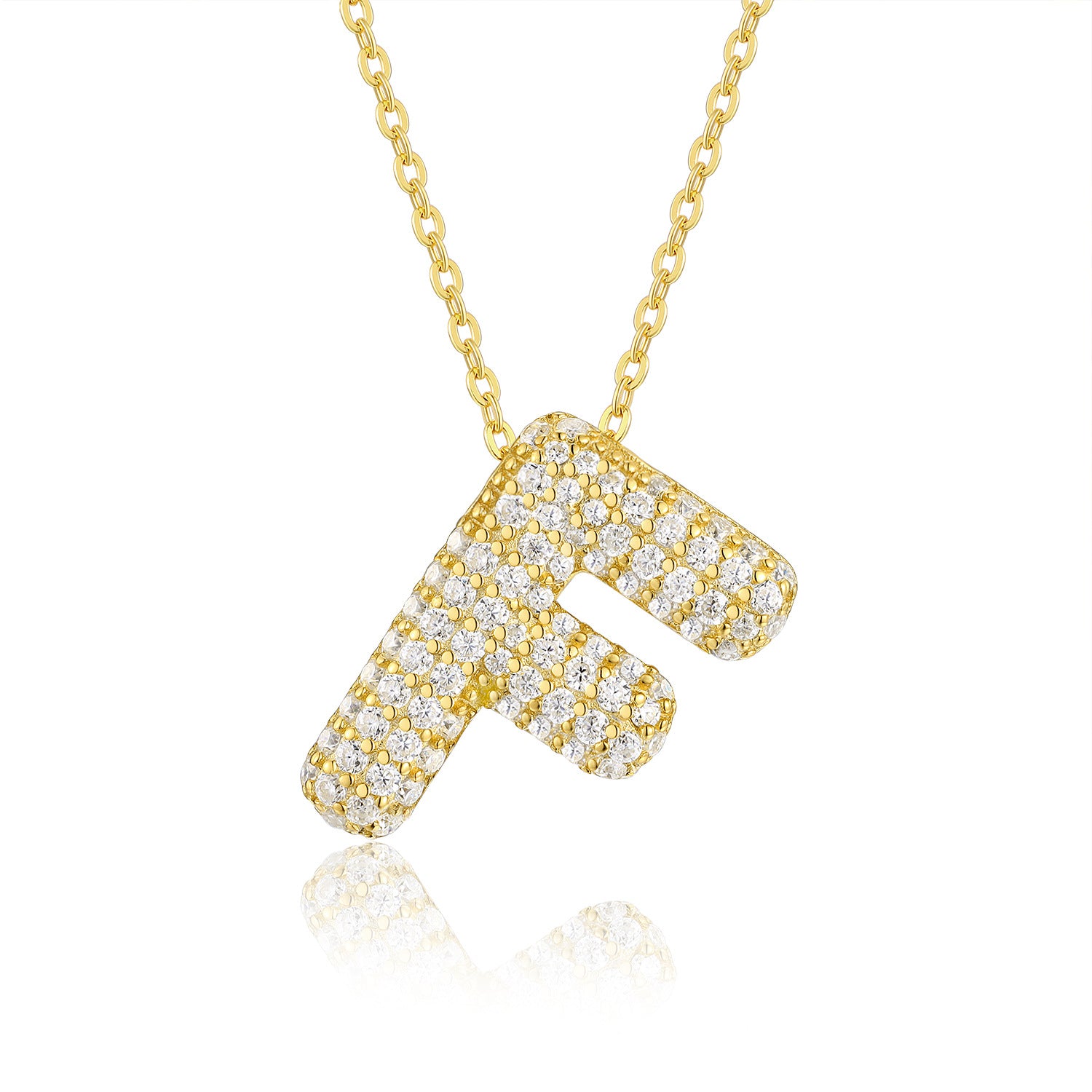 Glojewels Gold A-Z Letters White Moissanite Round Cut Silver Pendant Necklace