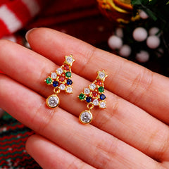Glojewels Christmas Tree Gold Rainbow 0.3ct White Moissanite Round Cut Silver Drop Earring