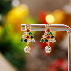 Glojewels Christmas Tree Gold Rainbow 0.3ct White Moissanite Round Cut Silver Drop Earring