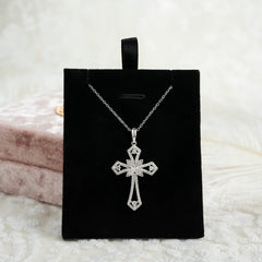 Glojewels Vintage White Round Cut Moissanite Cross Pendant Necklace