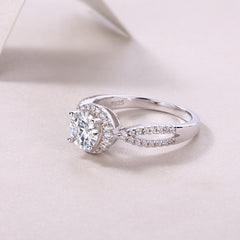 Glojewels Intertwined Halo White Sapphire 1ct Moissanite Round Cut Silver Ring