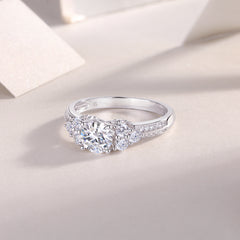 Glojewels Three Stone Starburst White Sapphire 1ct Moissanite Round Cut Silver Ring