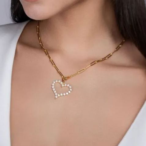 Glojewels Gold Tone Halo White Round Cut Moissanite Pendant Necklace