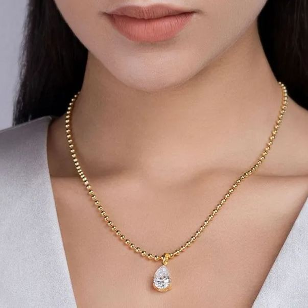 Glojewels Gold Tone Vintage White Pear Cut Moissanite Pendant Necklace