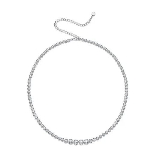 Glojewels White Round Cut Collarbone Moissanite Adjustable Tennis Necklace