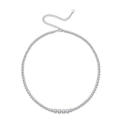 Glojewels White Round Cut Collarbone Moissanite Adjustable Tennis Necklace