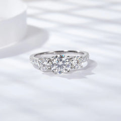 Glojewels Three Stone Dainty White Sapphire 1ct Moissanite Round Cut Silver Ring