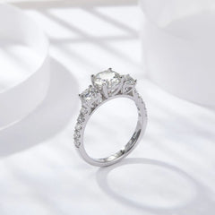 Glojewels Three Stone Dainty White Sapphire 1ct Moissanite Round Cut Silver Ring