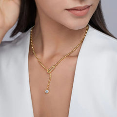 Glojewels Gold Tone Layered White 1ct Round Cut Moissanite Necklace