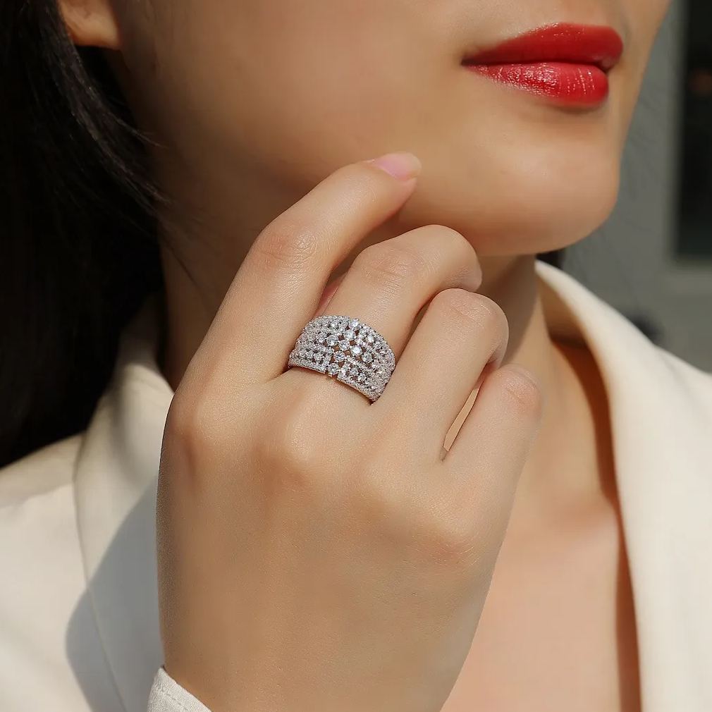 Glojewels Eternal Love Half Eternity White Moissanite Round Cut Silver Band Ring