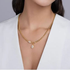 Glojewels Gold Rope Chain White Moissanite Marquise & Pear Cut Silver Y-Shaped Necklace