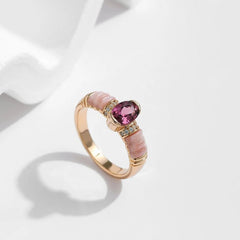 Glojewels Champagne Gold Pink Shell Natural Garnet Oval Cut Silver Ring
