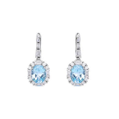 Glojewels Vintage-Inspired Halo Blue Natural Topaz Oval Cut Silver Drop Earring