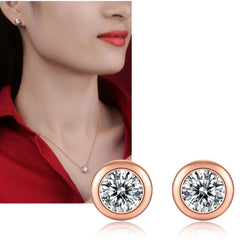 Glojewels Rose Gold Smart Bubble 0.5ct White Moissanite Round Cut Silver Stud Earring