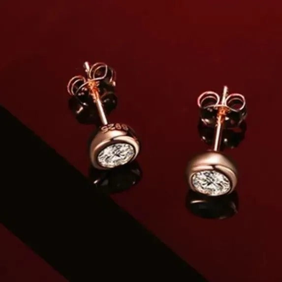 Glojewels Rose Gold Smart Bubble 0.5ct White Moissanite Round Cut Silver Stud Earring