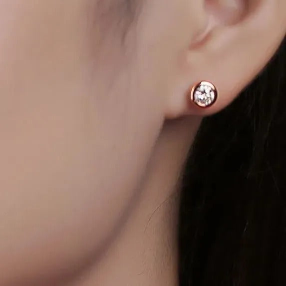 Glojewels Rose Gold Smart Bubble 0.5ct White Moissanite Round Cut Silver Stud Earring