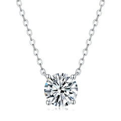 Glojewels Classical Four-Claw 1ct White Moissanite Round Cut Silver Pendant Necklace