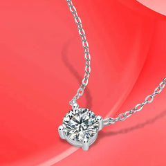 Glojewels Classical Four-Claw 1ct White Moissanite Round Cut Silver Pendant Necklace