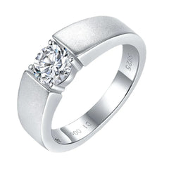 Glojewels Classical Solitaire 1ct White Moissanite Round Cut Silver Men's Ring