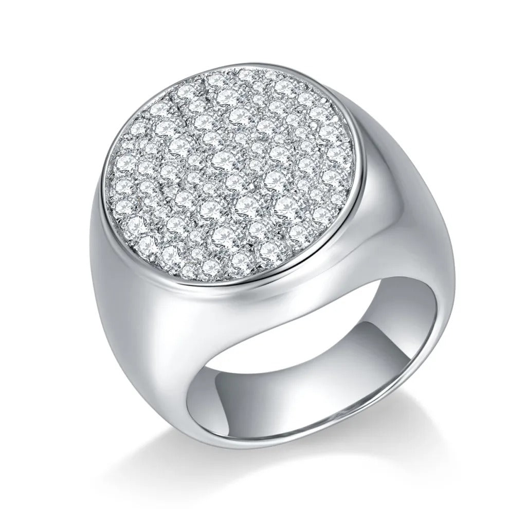 Glojewels Hip Hop Pavé 1.62ctw White Moissanite Round Cut Silver Men's Ring