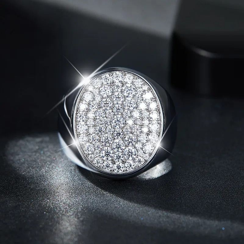 Glojewels Hip Hop Pavé 1.62ctw White Moissanite Round Cut Silver Men's Ring