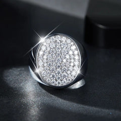 Glojewels Hip Hop Pavé 1.62ctw White Moissanite Round Cut Silver Men's Ring