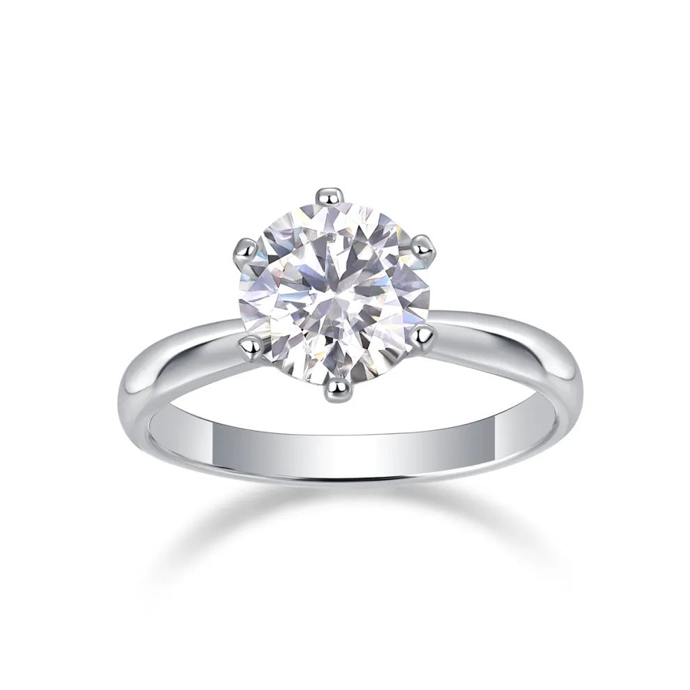 Glojewels Solitaire Classic 1ct Moissanite White Sapphire Round Cut Silver Ring