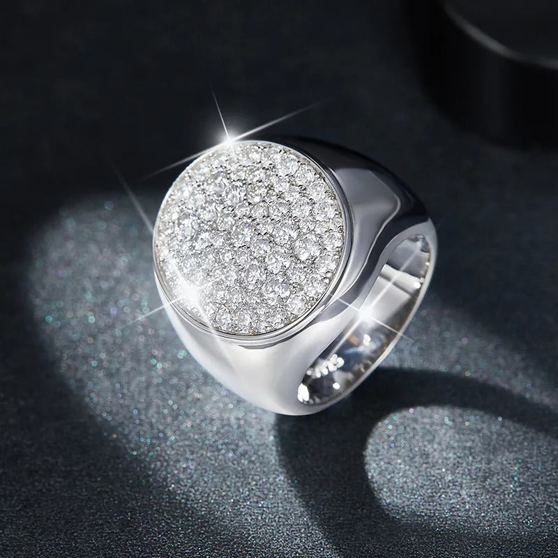 Glojewels Hip Hop Pavé 1.62ctw White Moissanite Round Cut Silver Men's Ring