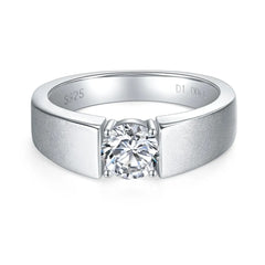 Glojewels Classical Solitaire 1ct White Moissanite Round Cut Silver Men's Ring