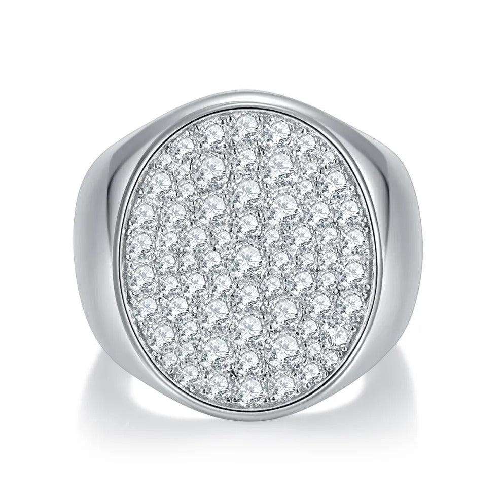 Glojewels Hip Hop Pavé 1.62ctw White Moissanite Round Cut Silver Men's Ring