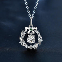 Glojewels Christmas Garland 0.5ct White Moissanite Round Cut Silver Pendant Necklace